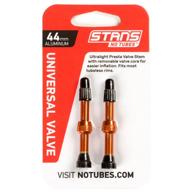 Stans No Tubes Alloy Presta Valves Pair - 44mm - Orange